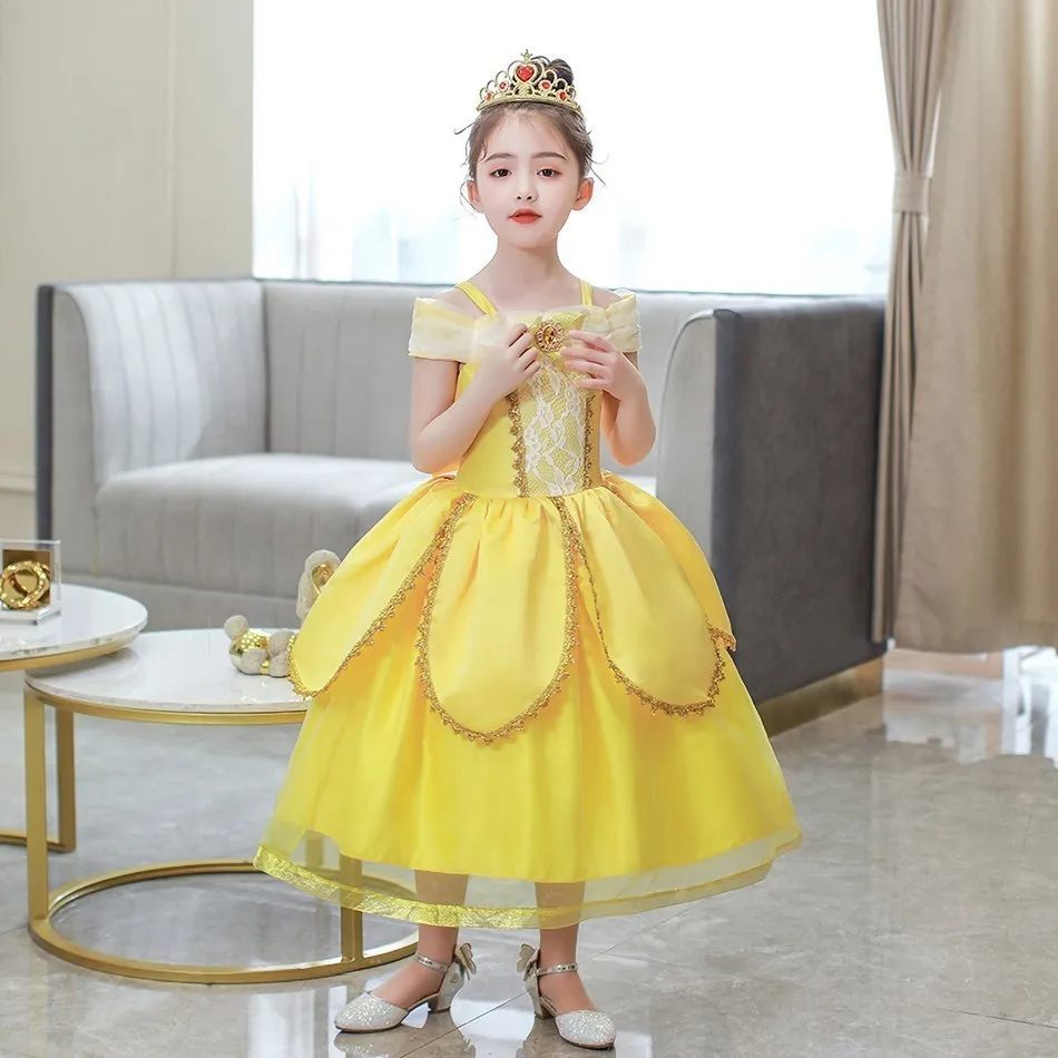 Kinderen Belle Kostuum Set Belle Dress Up Prinses Kleding Weelderige Pluizige Jurk Floor Lengte Rok Koninklijke Gewaden Meisjes Leuke Kleding