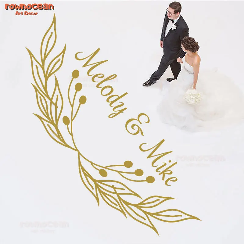 

Dance Floor Decal Wedding Floor Sticker Personalized Wedding Name Party Decoration vinyl decals Customizable Gold Color Q082