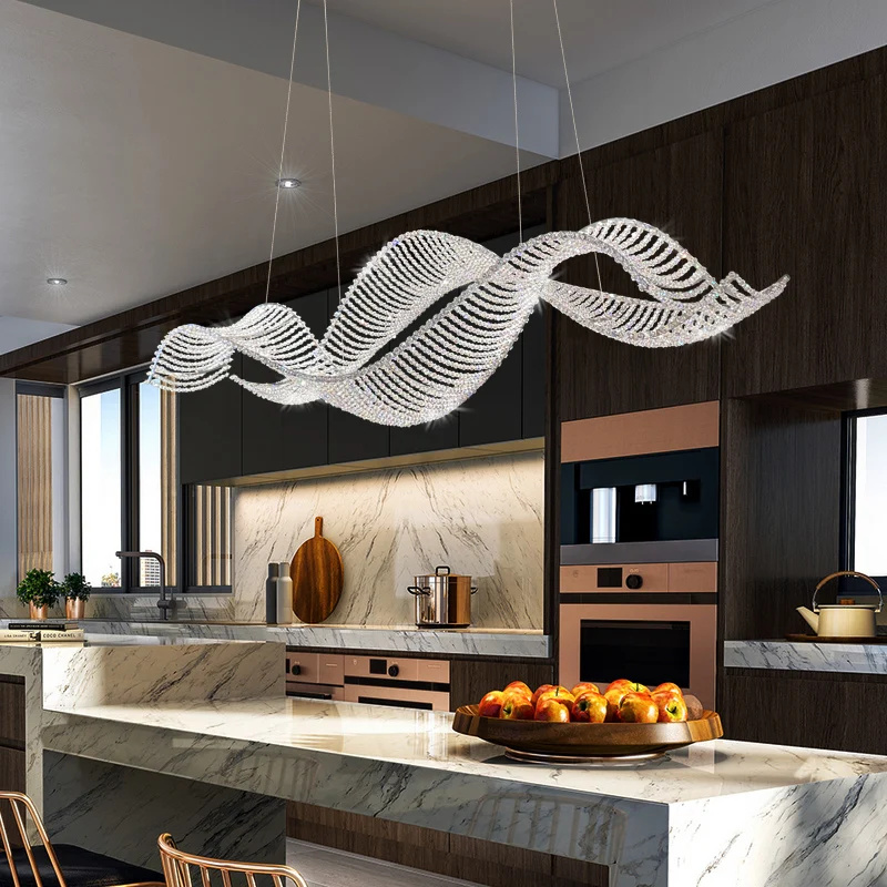 Modern Wave Crystal Chandelier Large Pendant Light for Dining Room Or Kitchen Island Hanging Lighting Fixture