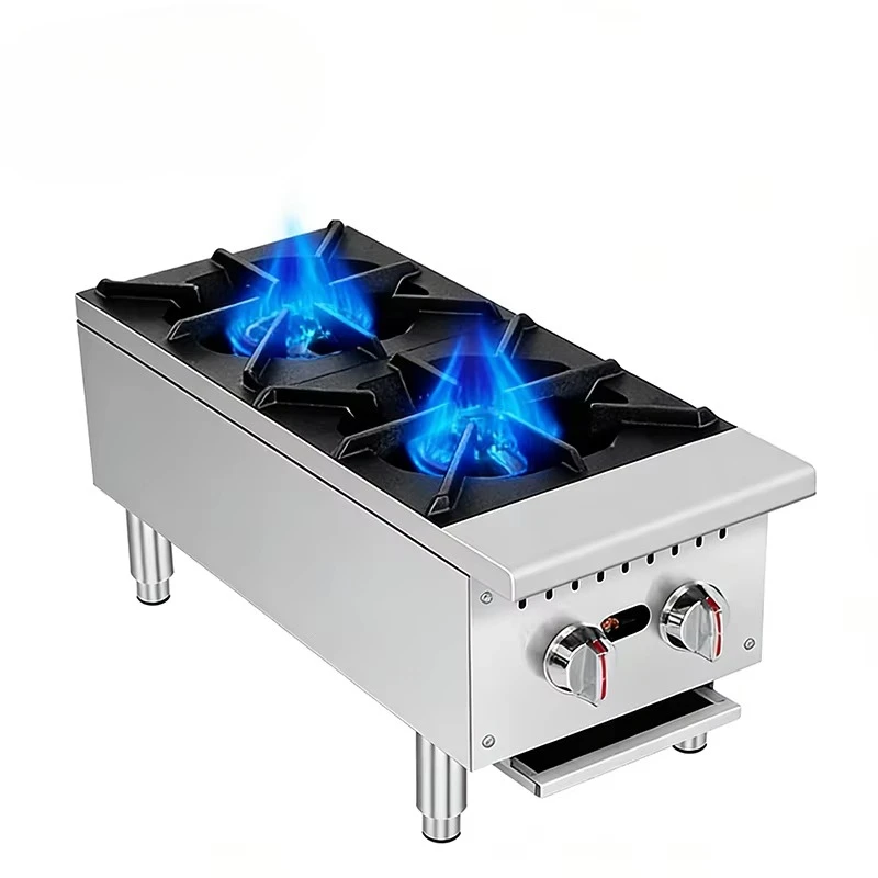 50,000 BTU 2-Burner Countertop Gas Stove Dual Fuel Stainless Steel Hot Plate Commercial Cooking Range Equipment for Restaurant