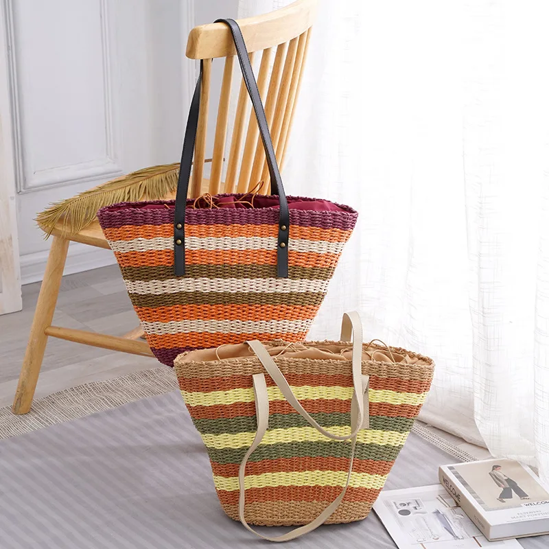 Casual Wicker Woven Basket Bags Rattan Women Handbags Summer Beach Straw Large Capacity Tote Big Shoulder Crossbody Bag 2022