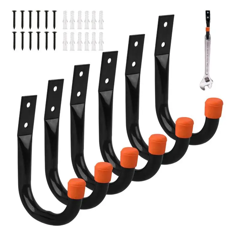 6PCS Heavy Duty Garage Hooks Large Garage Storage Hooks Wall Mount Bicycle Hanger Hooks J Utility Hooks With Expansion screw