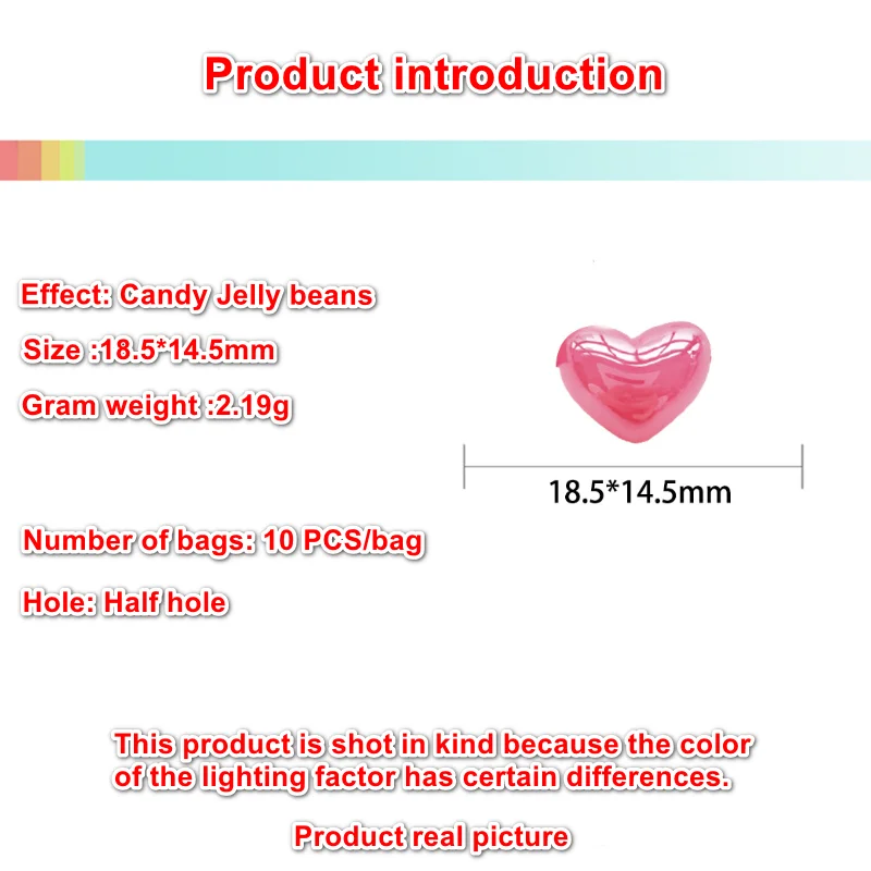 10PCS Jewelry Acrylic 18.5mm Candy Jelly Beans Half-Hole Love Beads Loose Beads DIY Children's Material Accessories C8