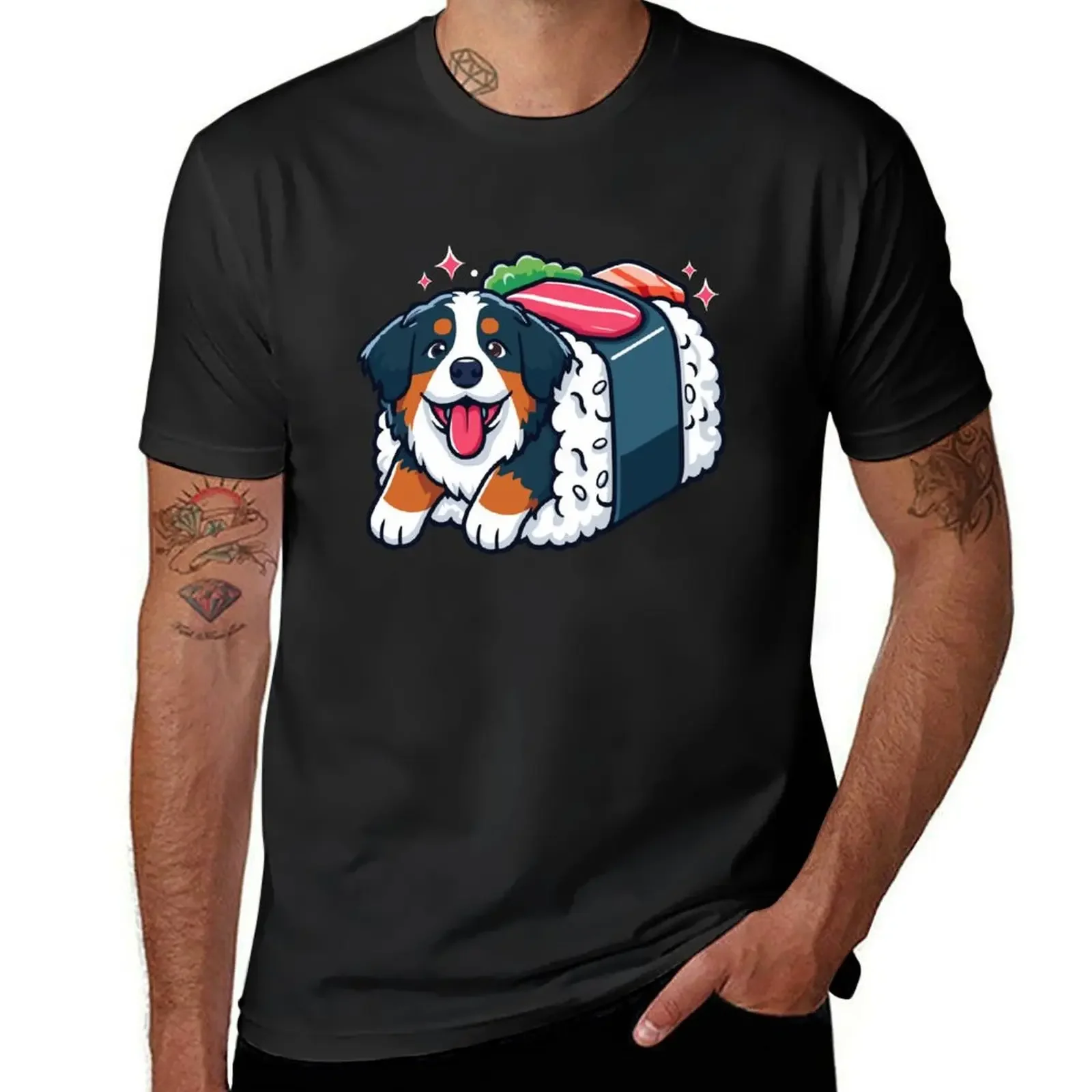 Cute Kawaii Bernese Mountain Sushi Dog Lover, Funny Bernese Mountain Dog T-Shirt summer clothes summer tops mens t shirt