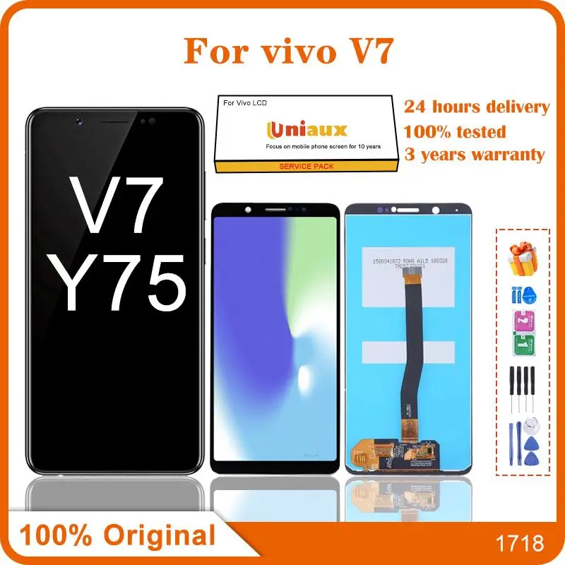 LCD Display Touch Screen Digitizer Assembly with Frame, for Vivo V7 1718, White, Black, High Quality, Original 5.7 