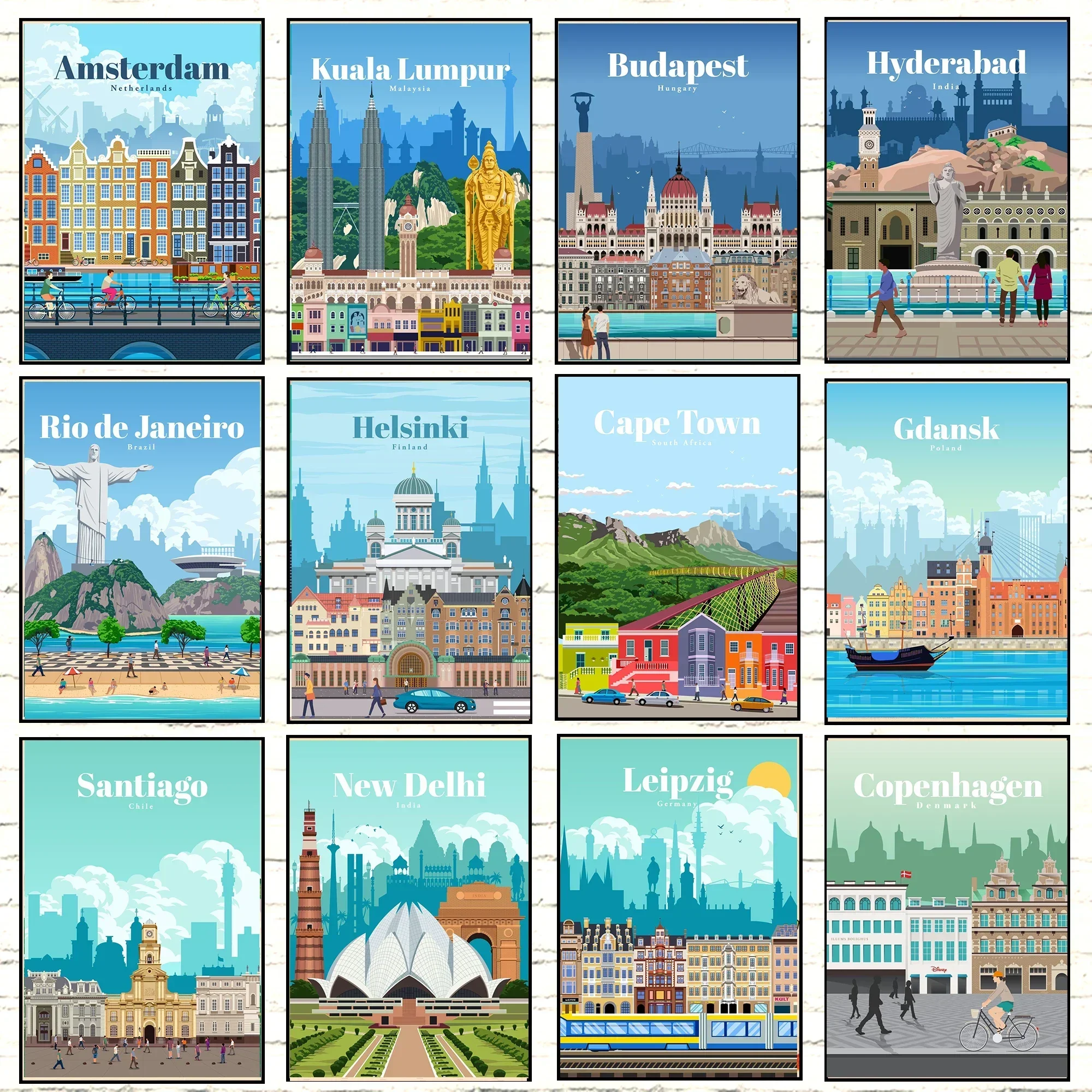 Impresiones de carteles de ciudades turísticas de fama mundial, arte de pared, ilustrador de viaje estético urbano de Ámsterdam, pintura en lienzo decorativa Gi