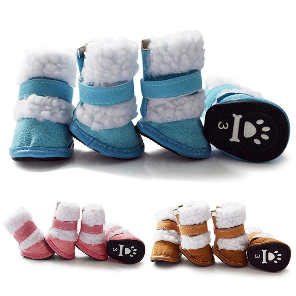 4Pcs/Set Thick Warm Winter Pet Dog Shoes Anti-slip Snow Boots Footwear For Small Dogs Puppy Chihuahua Teddy Pet Paw Care Shoes