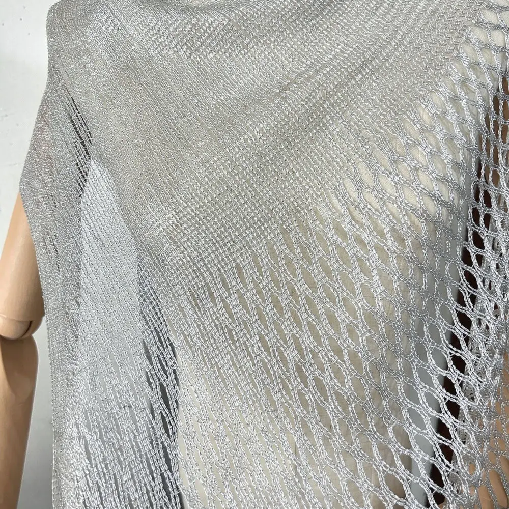 Womens Fashion Metallic Knit Shawl Hollow Out Tassel Cape Elegant Summer Wrap For Evening Party Banquet Daily Wear
