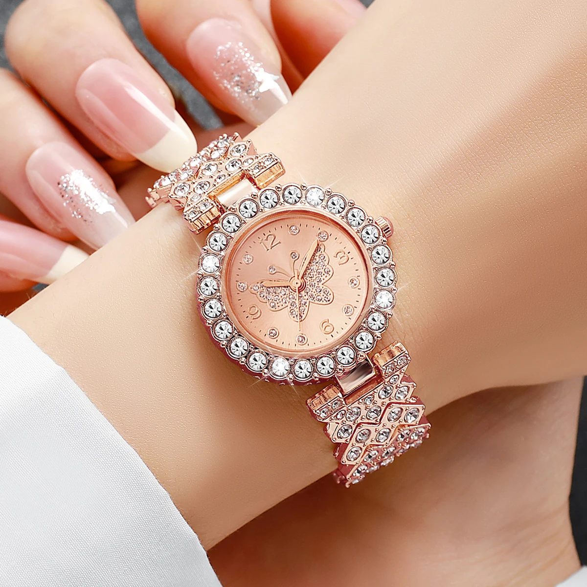 6PCS Luxury Rhinestone Butterfly Women Quartz Watch Jewelry Set Fashion Ladies Bracelet Strap Quartz Wristwatch（Without Box） image 4