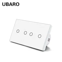 UBARO EU Russia 4 Gang Touch Light Switch With 146mm Tempered Crystal Glass Panel Electrical Interruptor 100-240V Home Appliance
