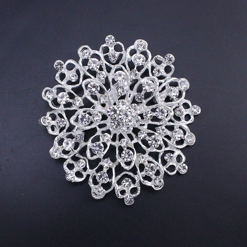 TANGTANG  Large Round Brooch Elegant Vintage Rhinestone Snowflake Flower Style Silver Plated Star Pin, Item No.: BH7469