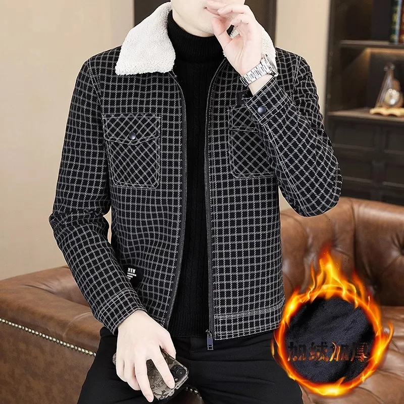 Autumn Winter Thickened Leather Jacket Men Faux Fur Collar Motorcycle Jacket Casual Business Office Social Coat Men Clothing