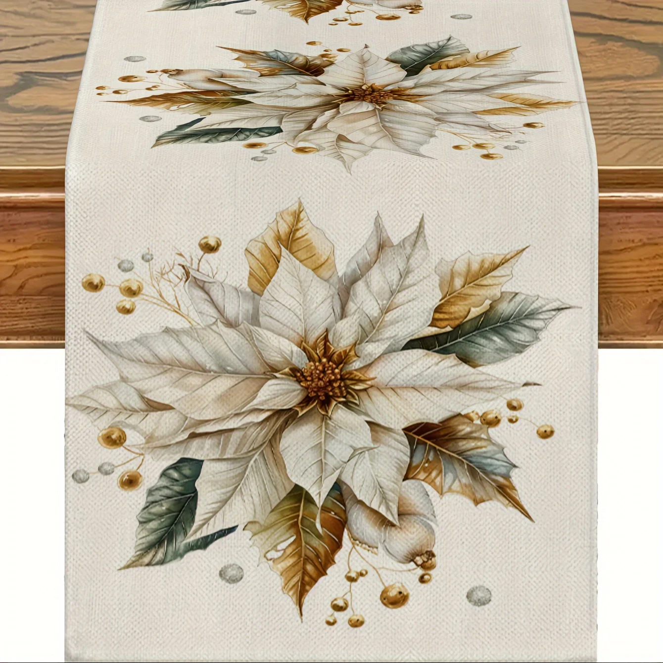 

1 Piece of Retro Gold Leaf Floral Table Runner, Light Background Painted with Beige Flowers, Golden Brown Leaves and Decorative Fruits, Suitable for Retro Restaurants, Art Tea Parties, Classy B&Bs, Holiday Parties, Home Soft Furnishings, Handmade Markets,