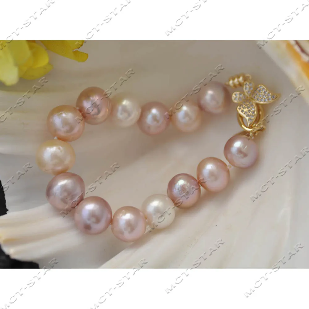 

Z14332 8" 14mm Pink White Lavender Round Edison KESHI Pearl Tower Bracelet Butterfly CZ