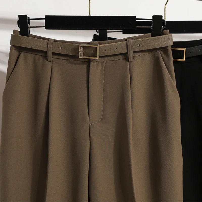 Moda terno harem calças para mulheres solto elástico de cintura alta calças retas casuais com cinto tornozelo comprimento calças largas perna mujer