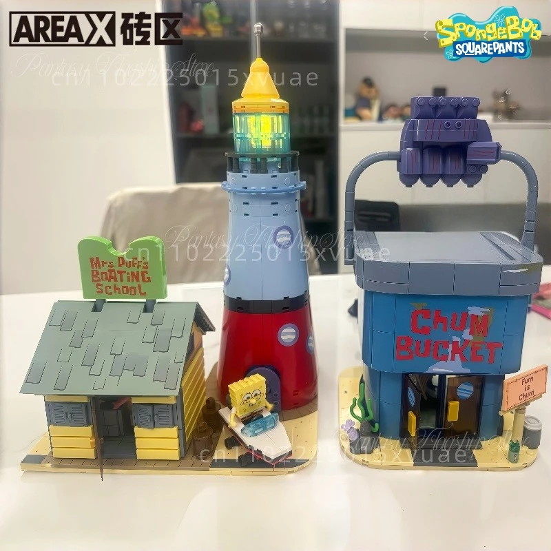 AREAX SpongeBob SquarePants Building Blocks Bikini Bottom Guida Scuola Street View Assemblaggio Giocattolo Modello Regali di festa per bambini
