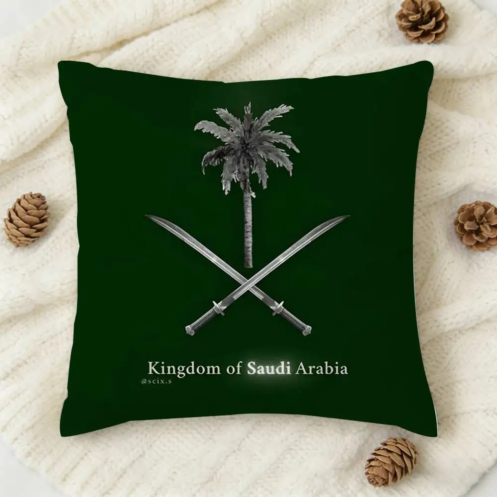 K-Kingdom Of Saudi Arabia Flag Double-sided Printed Square Decorative Cushion Cover for Sofa Living Room Home Decor 4
