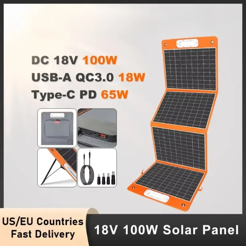 Power Equipment 100W Foldable Solar Panel Portable Solar Charger DC Output PD Type-c QC3.0 for Phones Tablet Camping RV Trip