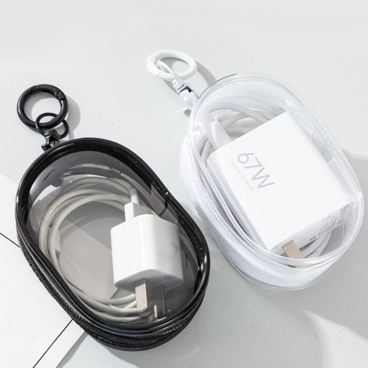 Round PVC Transparent Storage Box Data Cable Charger Earphone Storage Bag Portable Makeup Bag Jewelry And Cosmetics Organizer