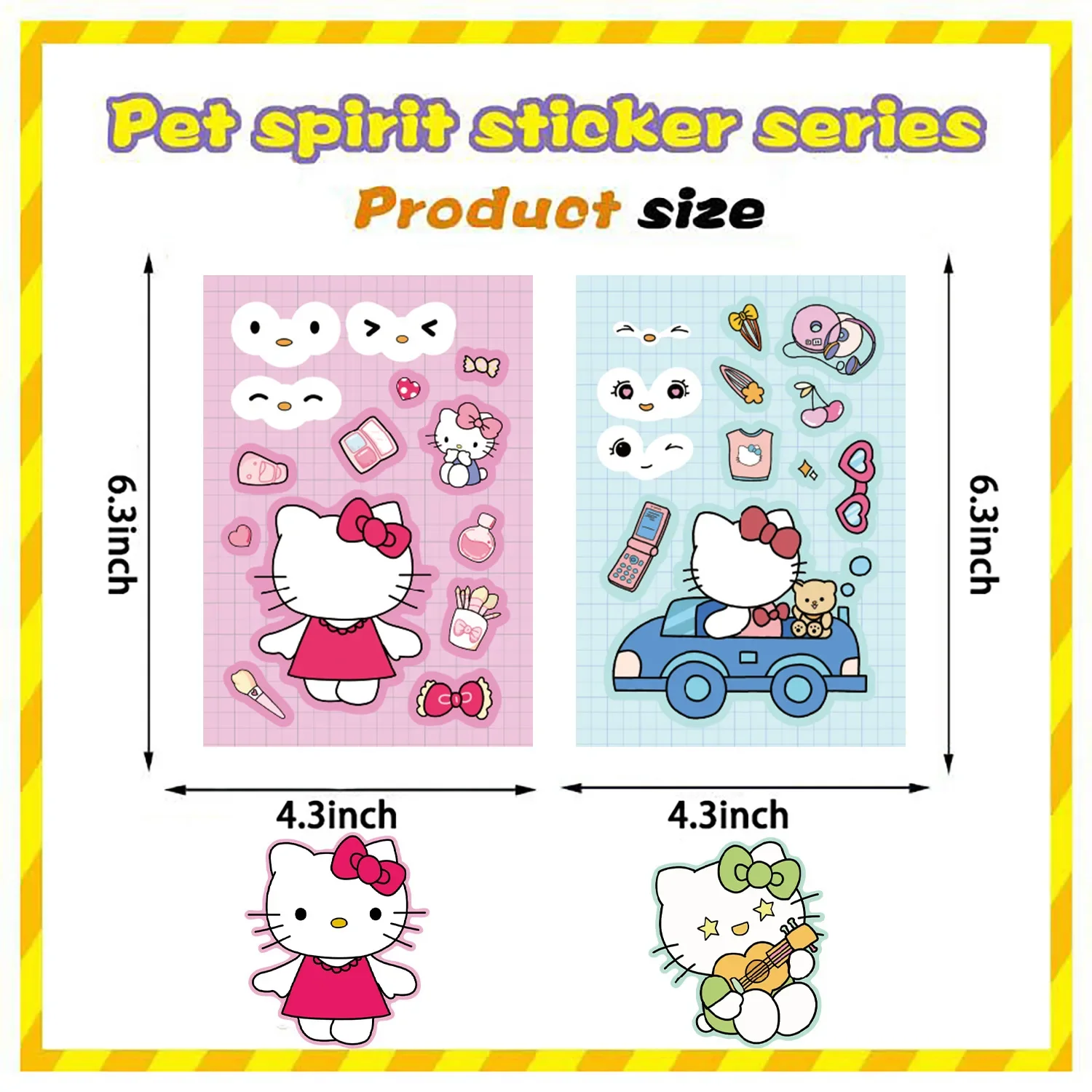 8/16Sheets Cute Sanrio Hello Kitty Anime Cartoon Puzzle Stickers Chase Make-a-Face Assemble Decal Jigsaw Funny Gift Toy