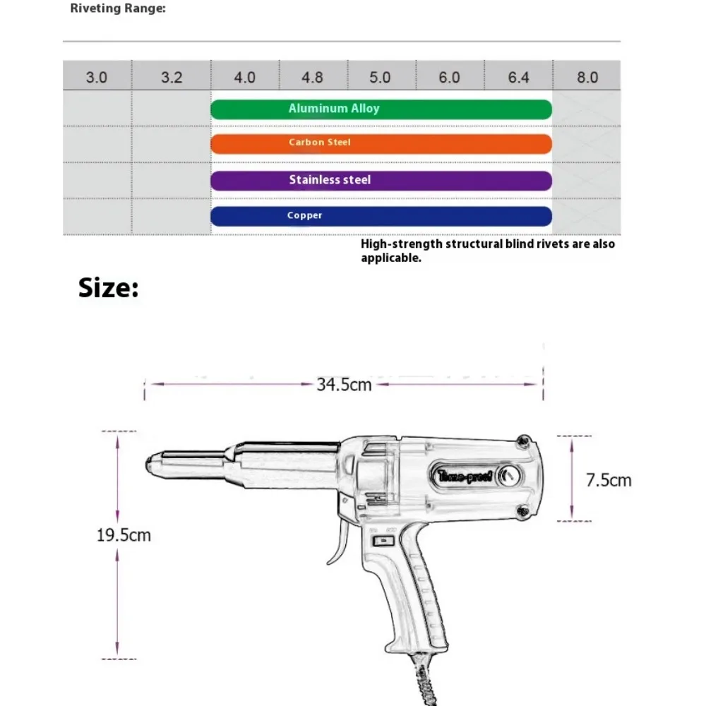 TAC-700 تعزيز الكهربائية برشام بندقية 220 فولت/600 واط المحمولة المحمولة الكهربائية التثبيت 6.4 مللي متر برشام أعمى بندقية أداة