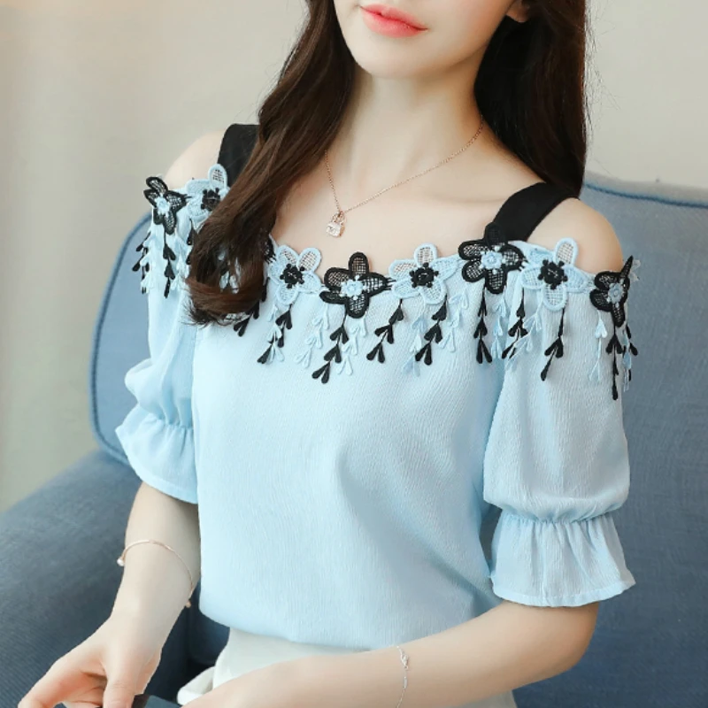 

Women Summer Blouses 2026 Short Sleeve Chiffon Women Blouse Shirt Sexy Slash Neck Off Shoulder Top Womens Tops And Blouses