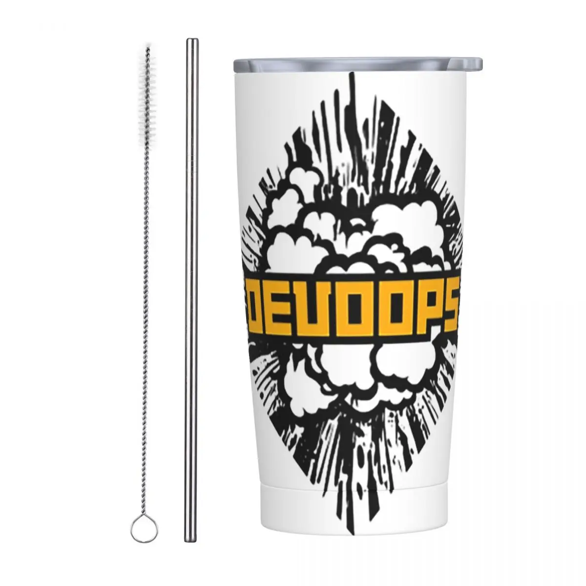 DevOops DevOps Funny Devops Sticker Stainless Steel Tumbler Vacuum Insulated Mugs Thermal Cold Bottle Straws With Lid 20oz