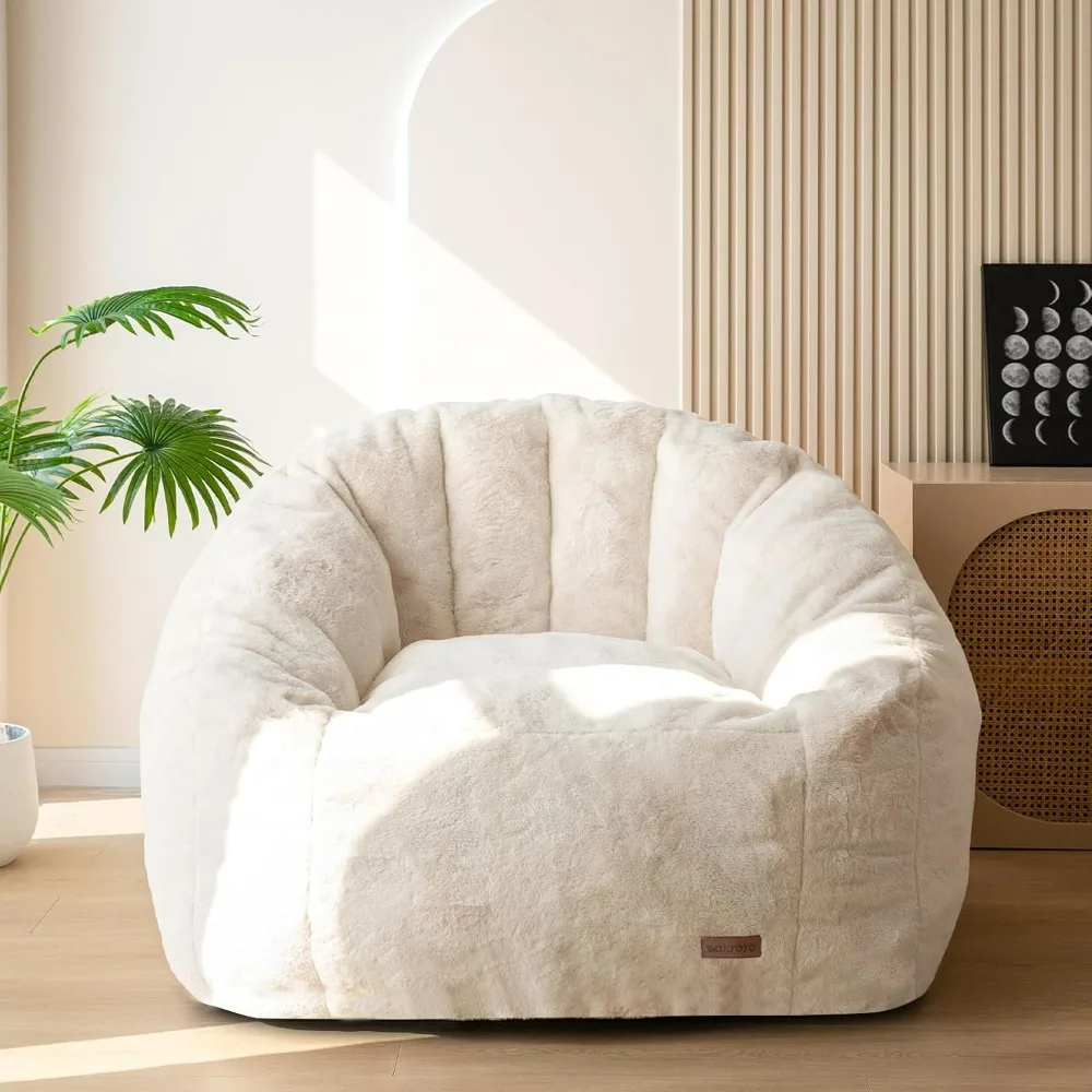 Giant Bean Bag Chair, Oversized Bean Bag Couch for Adults and Kids, Faux Fur Shell-Shaped Large Bean Bag Chair with Filler