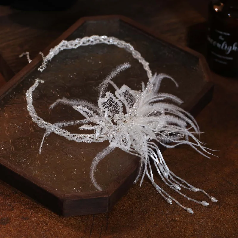 

Корона невесты Цветочный сказочный стиль Перья Свадебные головные уборы Повязки на голову для свадебных невест Дешевая цена