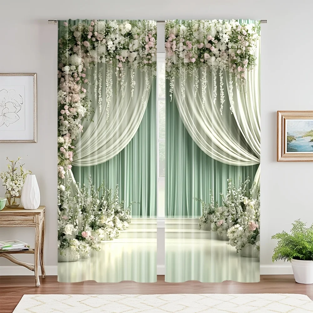 قطعتان من ستائر البوليستر المصنوعة من البوليستر باللونين الأخضر والوردي - متينة لديكور غرفة المعيشة وغرفة النوم والمكتب والمقهى #5