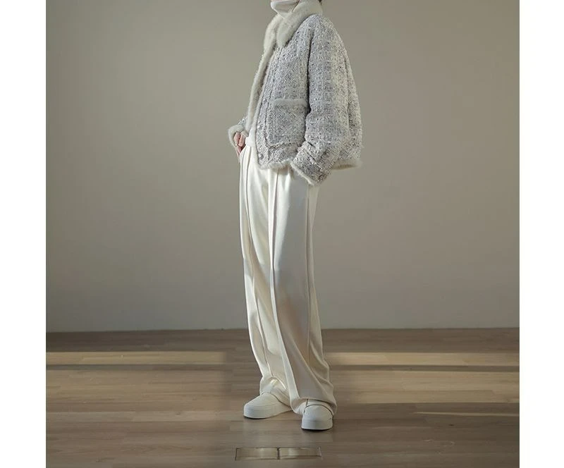 

2025 Spring New Women's Fur Collar Down Cotton Coat Woven Woolen Slimming Overcoat