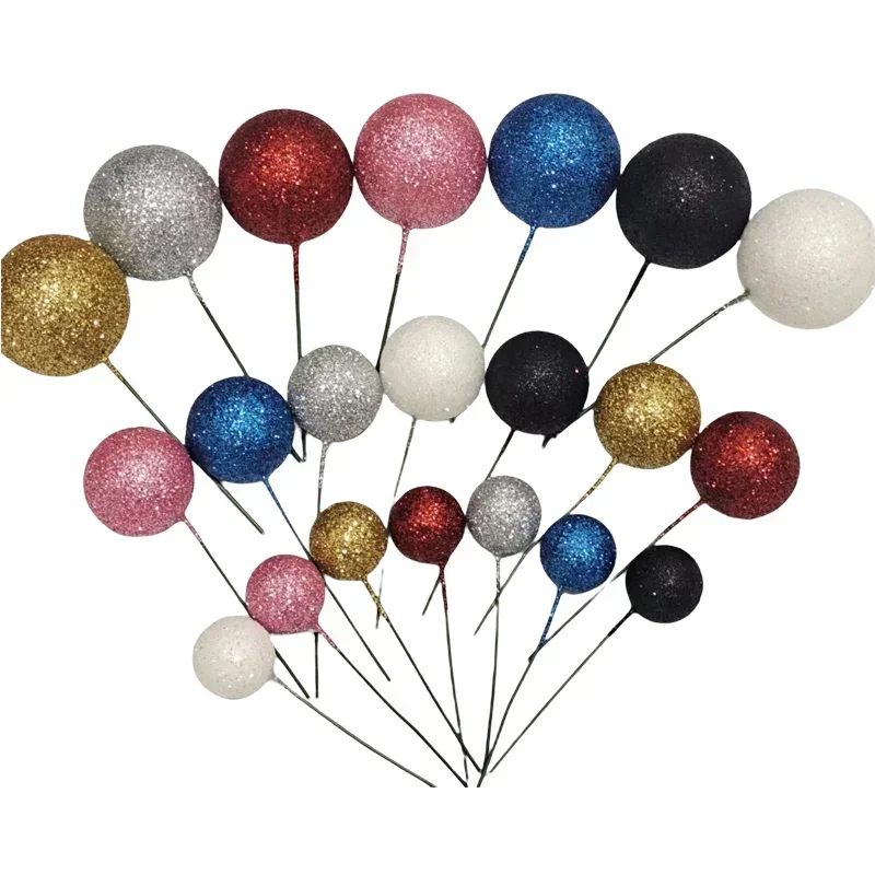 20pcs Glitter Balls Cake Decor Colorful Foam Ball Cupcake Topper Baby Shower Birthday Party Dessert Cake Decoration Mixed Size