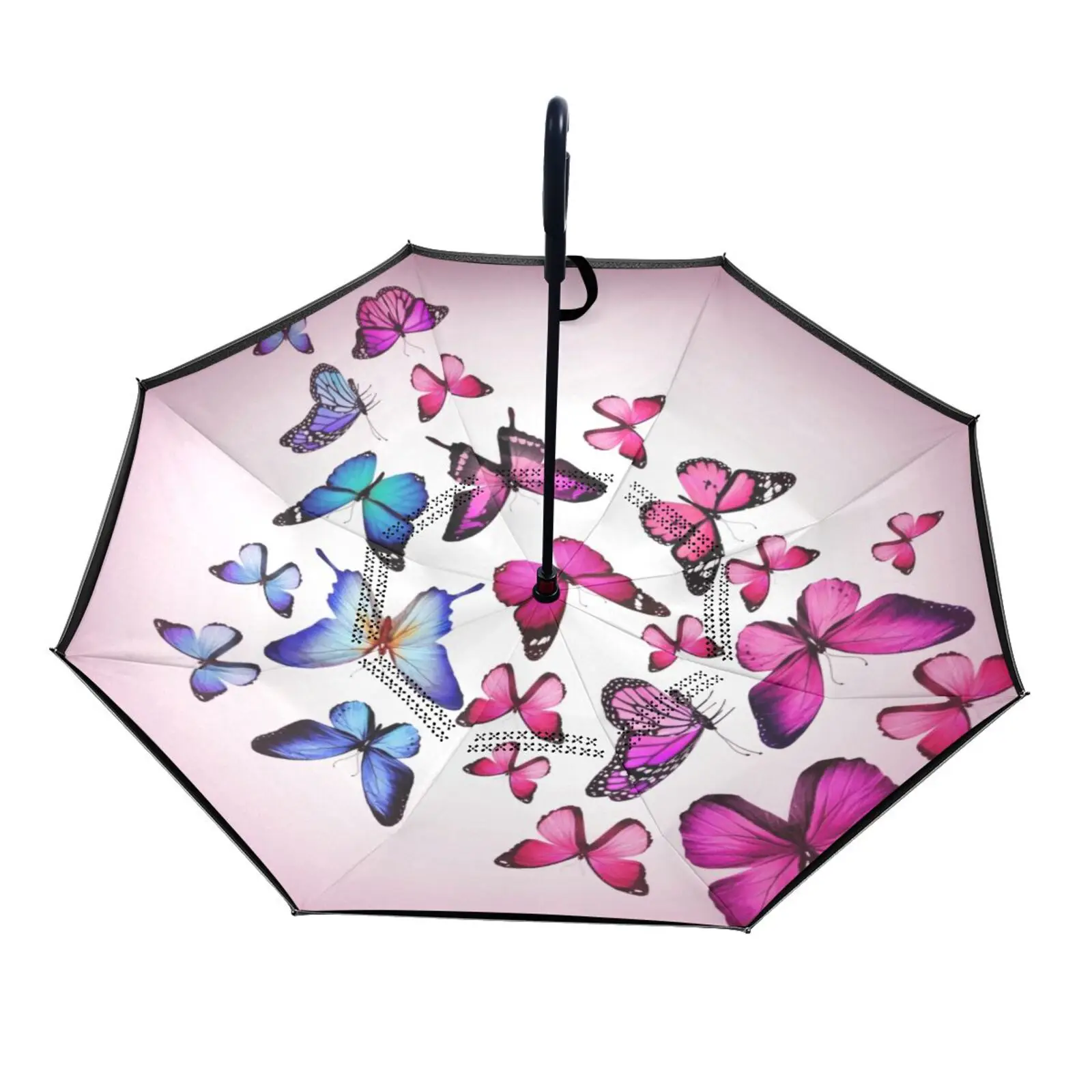 The butterfly pattern umbrella with long handle is designed in C comfortable and convenient toHand Grip Waterproof umbrella