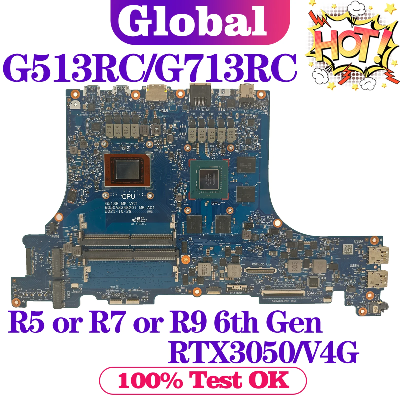 KEFU G513R Mainboard For ASUS G513RC G713R G713RC Laptop Motherboard R5 R7 R9 6th Gen RTX3050