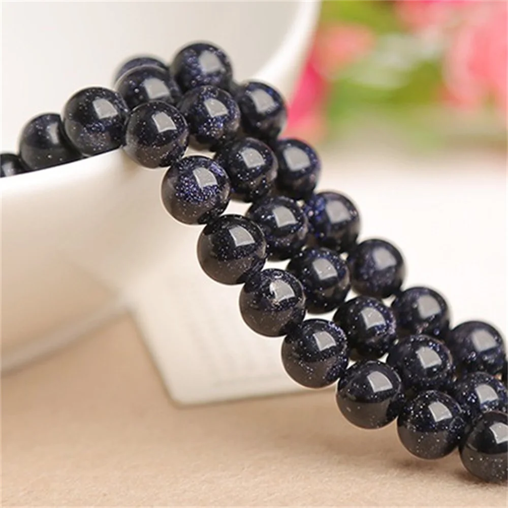 Natural 4-12mm Blue Sand Starry Sky Spacing Round Beads for Jewelry Making DIY Necklace Bracelet Manual Beading