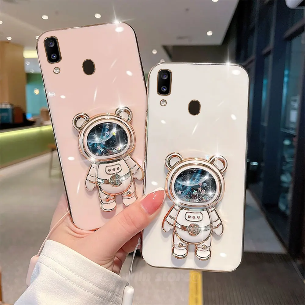 Space Bear Flowing Sand Stand Phone Case For Samsung Galaxy Wide 4 A20 A30 M10S Wied4 Soft Silicone Protective Back Cover