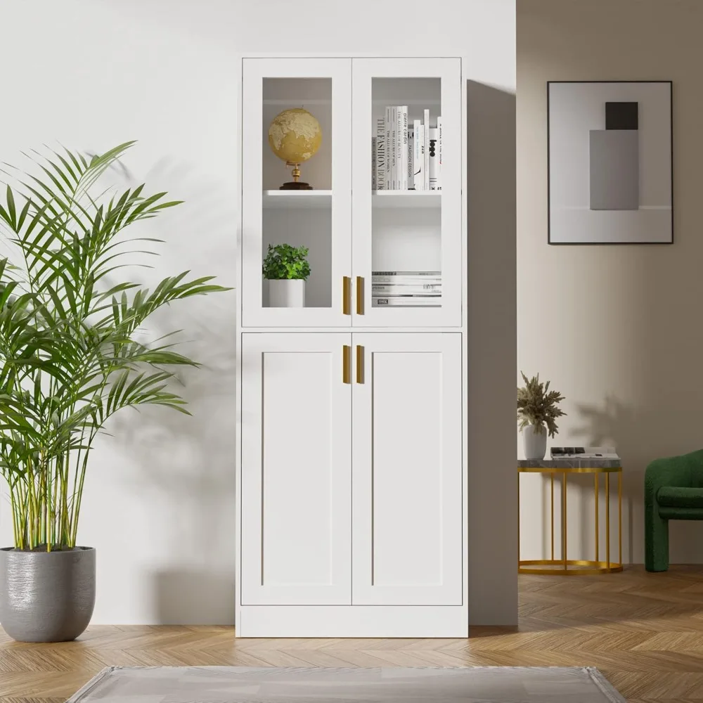 

China Cabinet with Acrylic Glass Doors and Adjustable Shelves, Glass Display Cabinet, Bookcase for Home, White