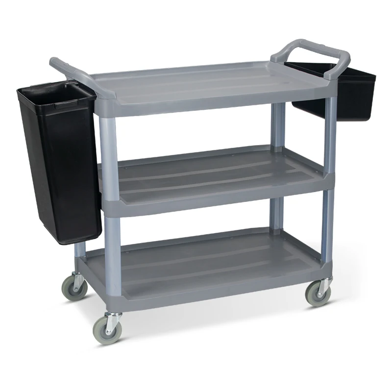 

Commercial With Bucket Multi-purpose Large Three-layer Trolley Mobile Food Delivery Cart Hotel Restaurant Collection Tool Cart