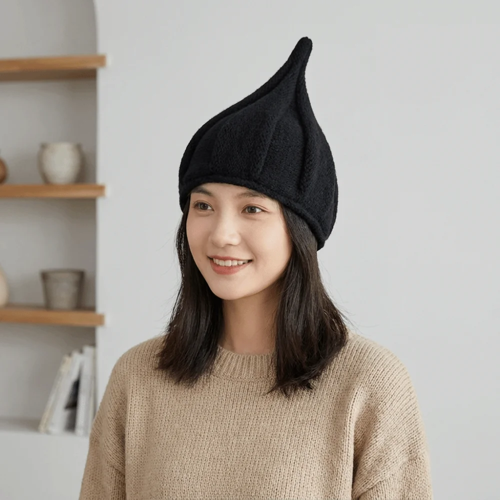Einfache Spire-Strickmütze, einfarbig, koreanischer Stil, weiche Pullover-Mütze für Erwachsene – Detail 5