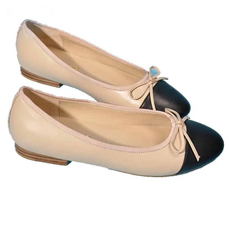 

Special Offer High Quality Ladies Bowtie Decoration Original Soft Genuine Leather Ballet Flats Casual Shoes Women Size 34-42