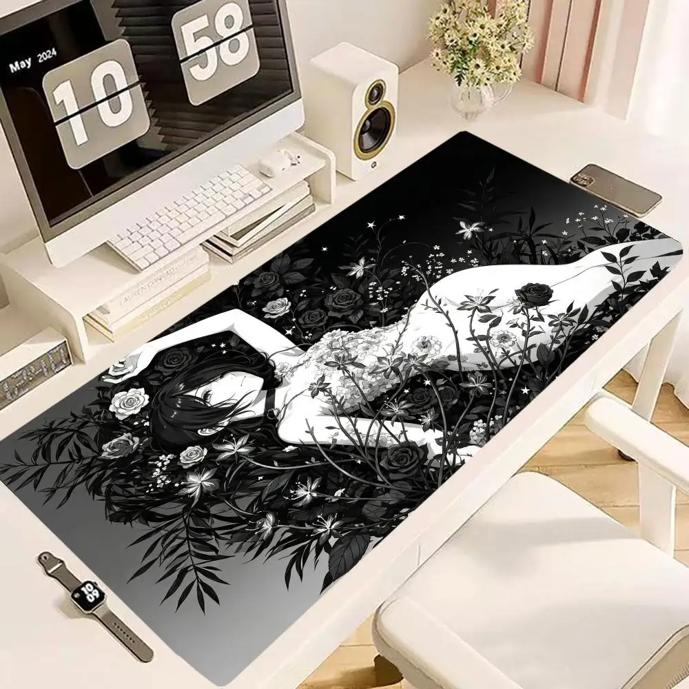 Grey Marble Texture Abstract Smoke Pattern Design Game Desk Mat Natural Rubber Non-Slip Large Size For Laptop Desktop Bedroom