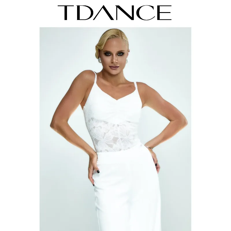 Tuta da pratica moderna latina femminile personalizzata con canotta plissettata con cuscino sul petto per le lezioni quotidiane JM-128