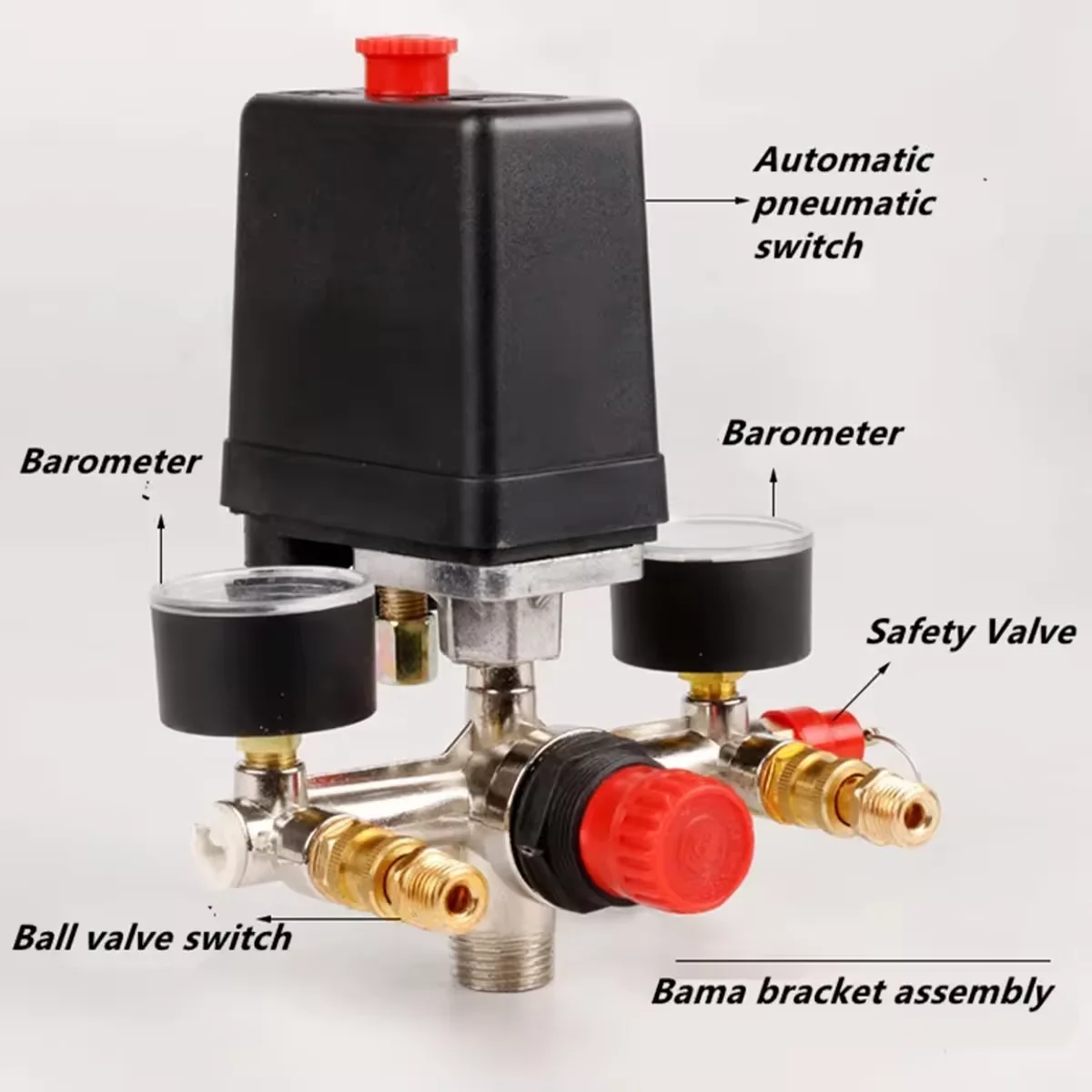 New Air Compressor Parts 90-120PSI Pressure Switch 4 Port Manifold Regulator Gauges 220-380V Aluminum Control Valve with Gauge image 2