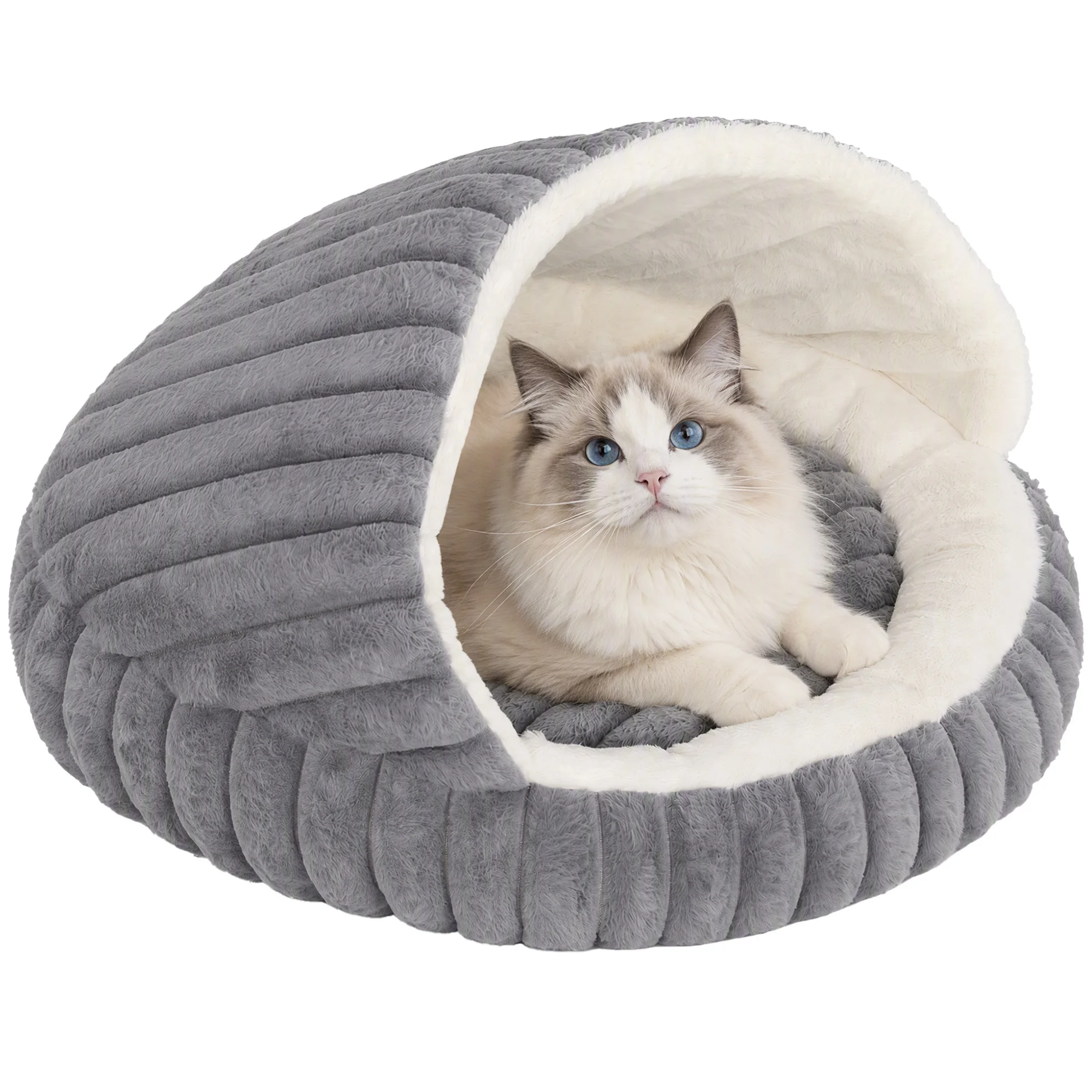 Pawhut kattenbed, ronde kattenhol met antislipbodem en wasbaar kussen, voor gebruik binnenshuis, 50x50x32 cm, grijs.