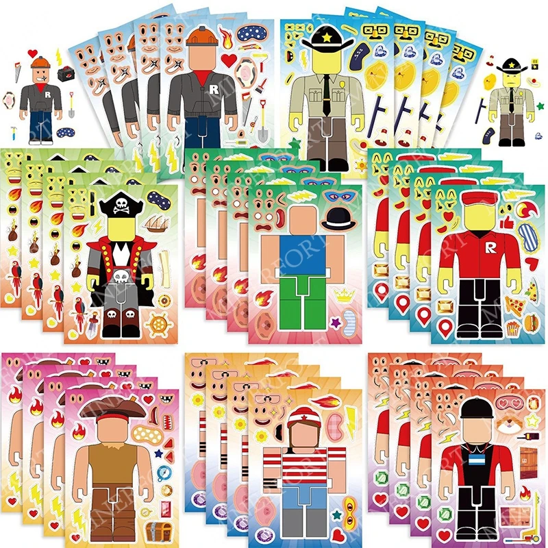 Roblox-Spiel-Thema DIY Cartoon-Aufkleber-Set, Niedliche Multi-Charakter-Party-Dekoration, Lehrreiches Puzzle-Geschenk