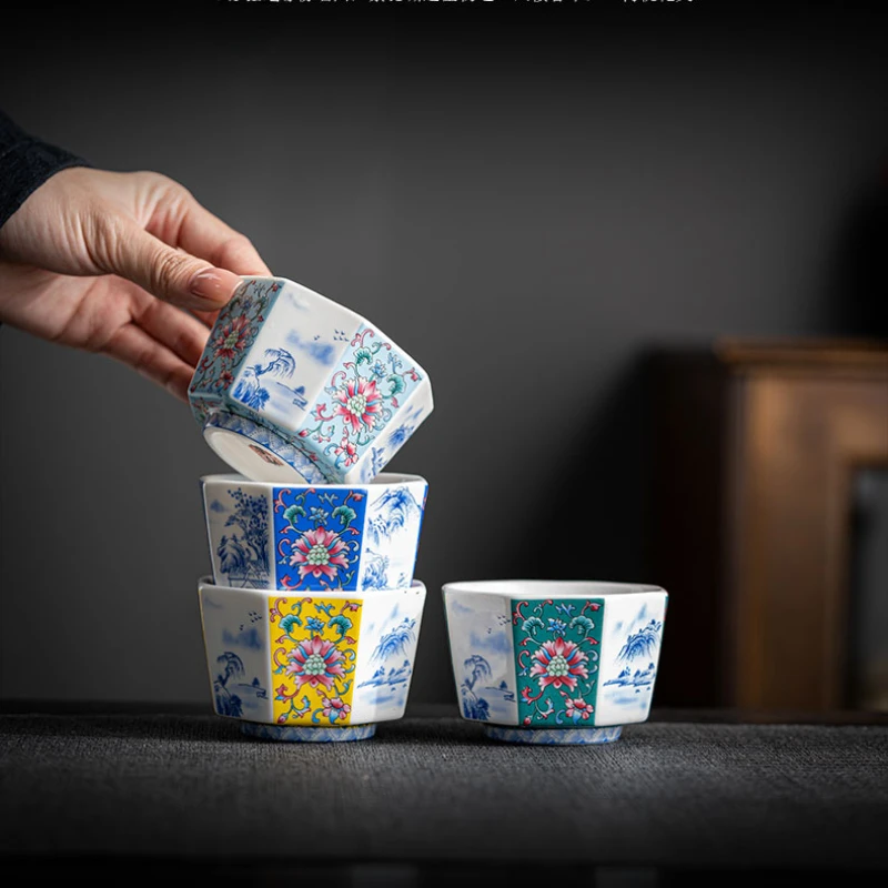 Chinese Ceramic Home Master Cup, Six Party Teacups, Blue and White Palace Style, Tea Cup