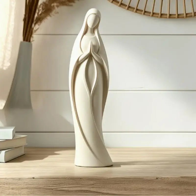 New 3D Printed Praying Mary Statue Minimalist Blessed Mother Ornament Plastic Scratch Resistant