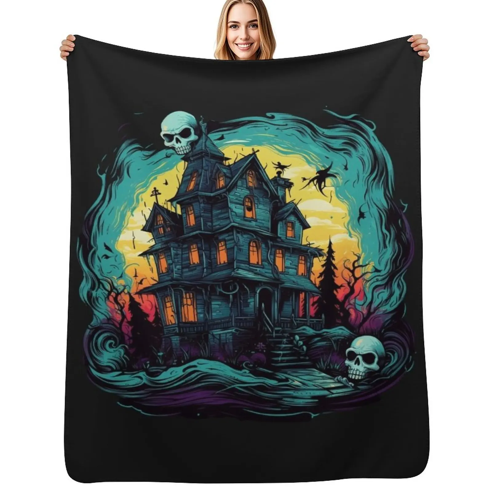 Haunted House Throw Blanket Thins wednesday Decorative Throw Soft Beds Cute Plaid Nap Blankets