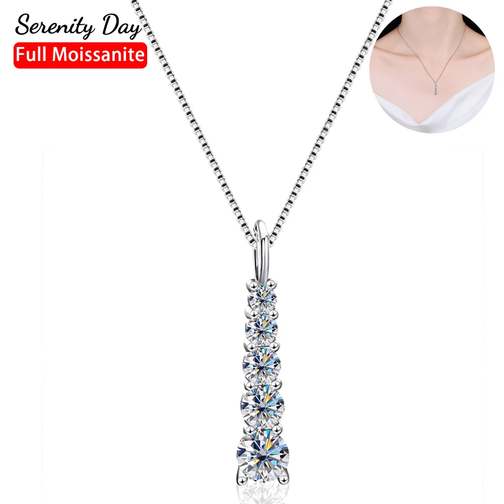 Serenity D Color 5 Stones Full Moissanite Pendant Necklace For Women S925 Silver Diamond Wedding Bands Plated Pt950 Fine Jewelry