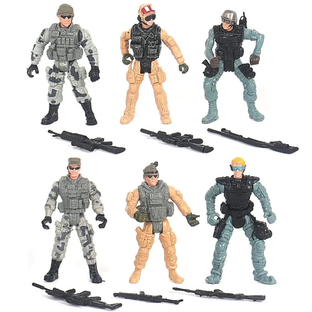 6/12Pcs Warrior Elite Force Military Action Figure Toys with Weapons 10cm Terrorist SWAT Team Soldiers for Children Playing Gift